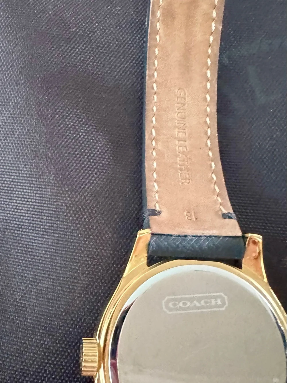 Coach Men's Gold Tone Watch with Black Leather Strap
